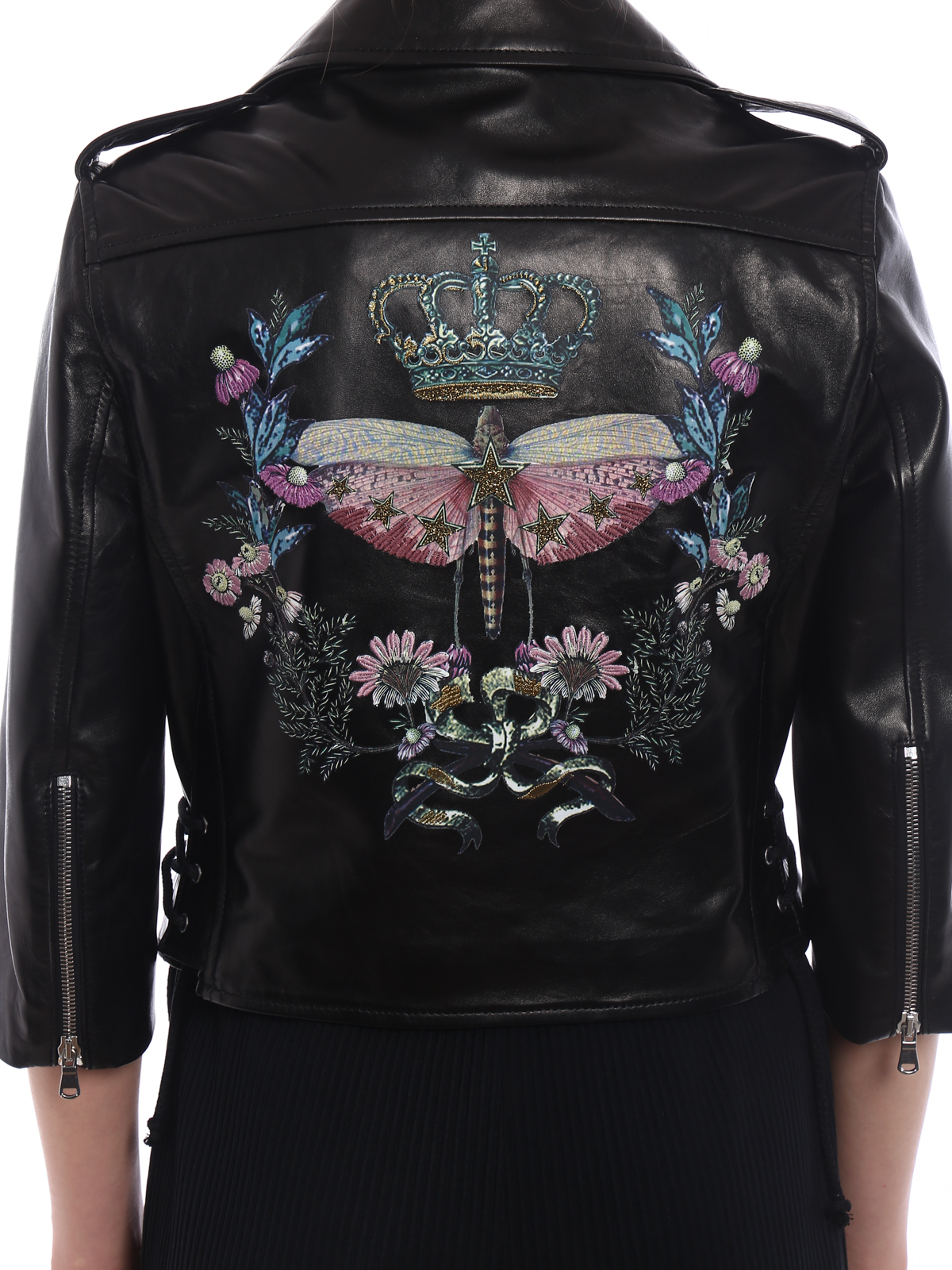 REDValentino Dragonfly Printed Leather Biker - Jacket for Women
