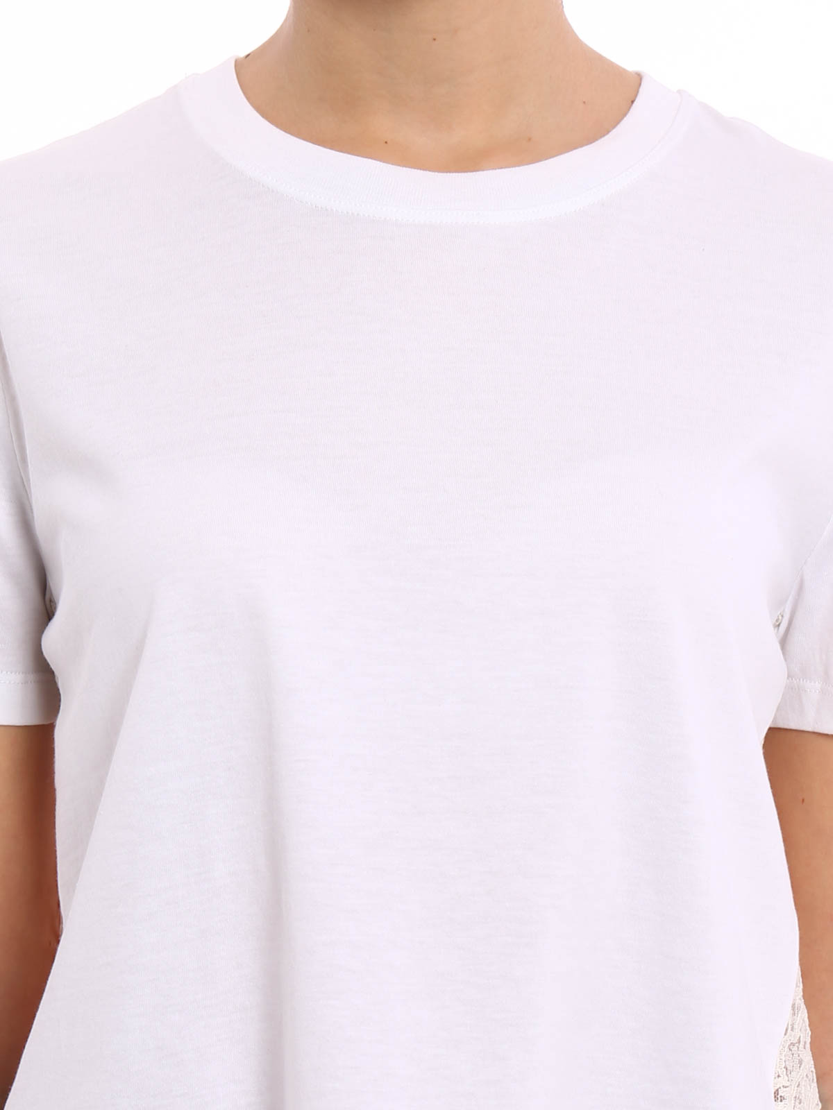 Valentino Red Lace and cotton t-shirt - White|KR0MG03L2C40BO