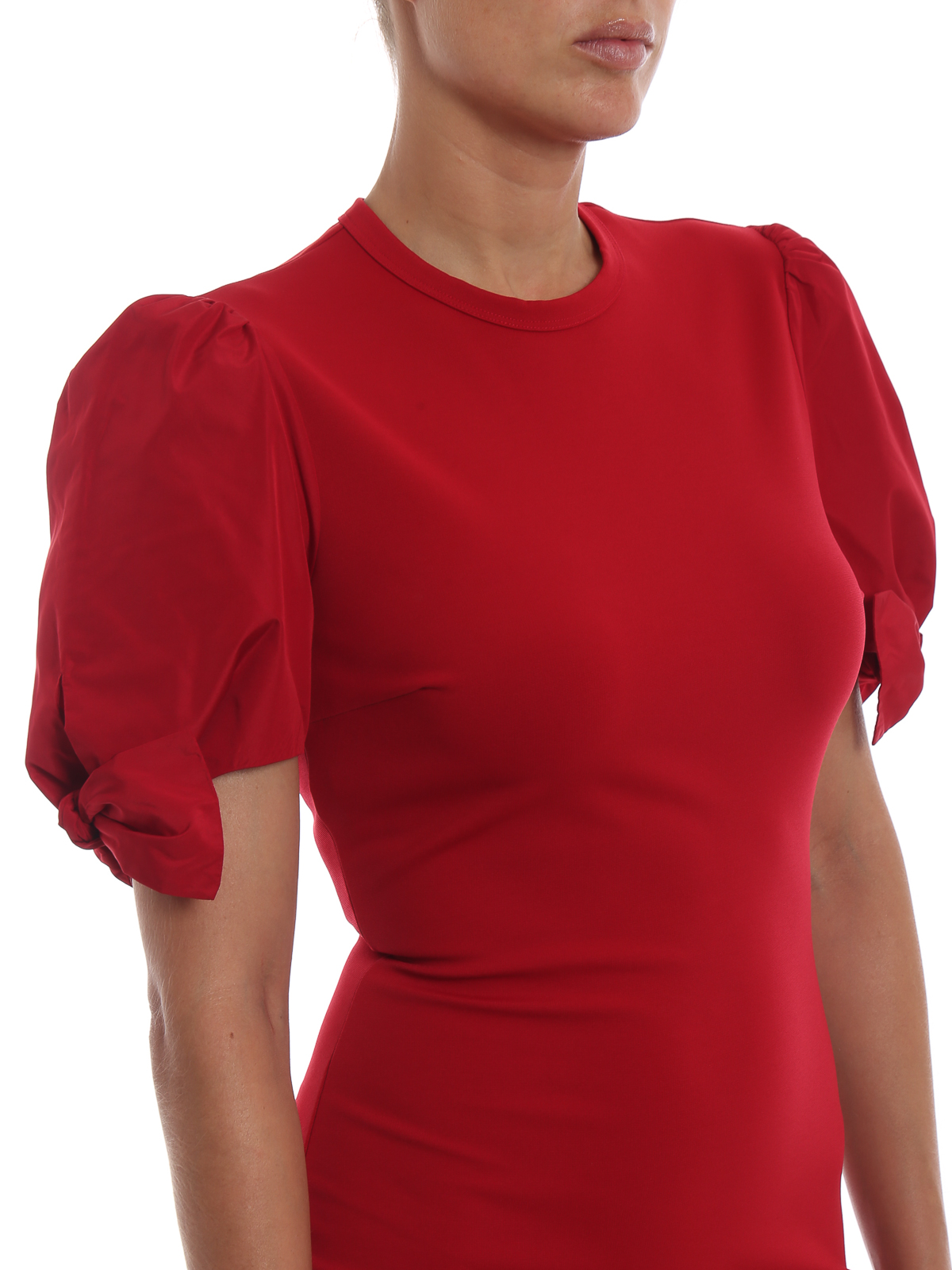 Valentino Red Red shift dress with satin puff sleeves