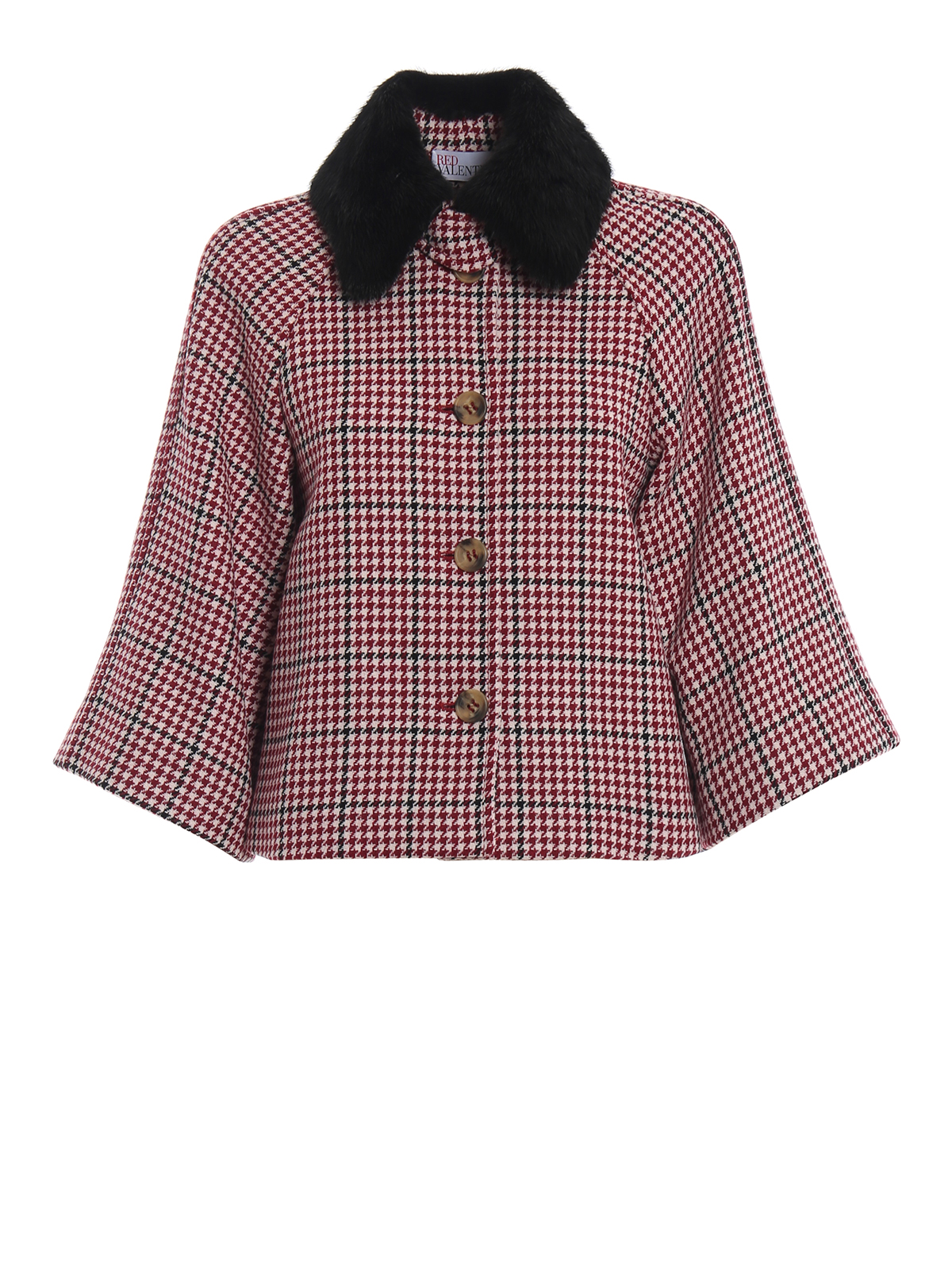 Valentino Red Mink collar houndstooth short cape