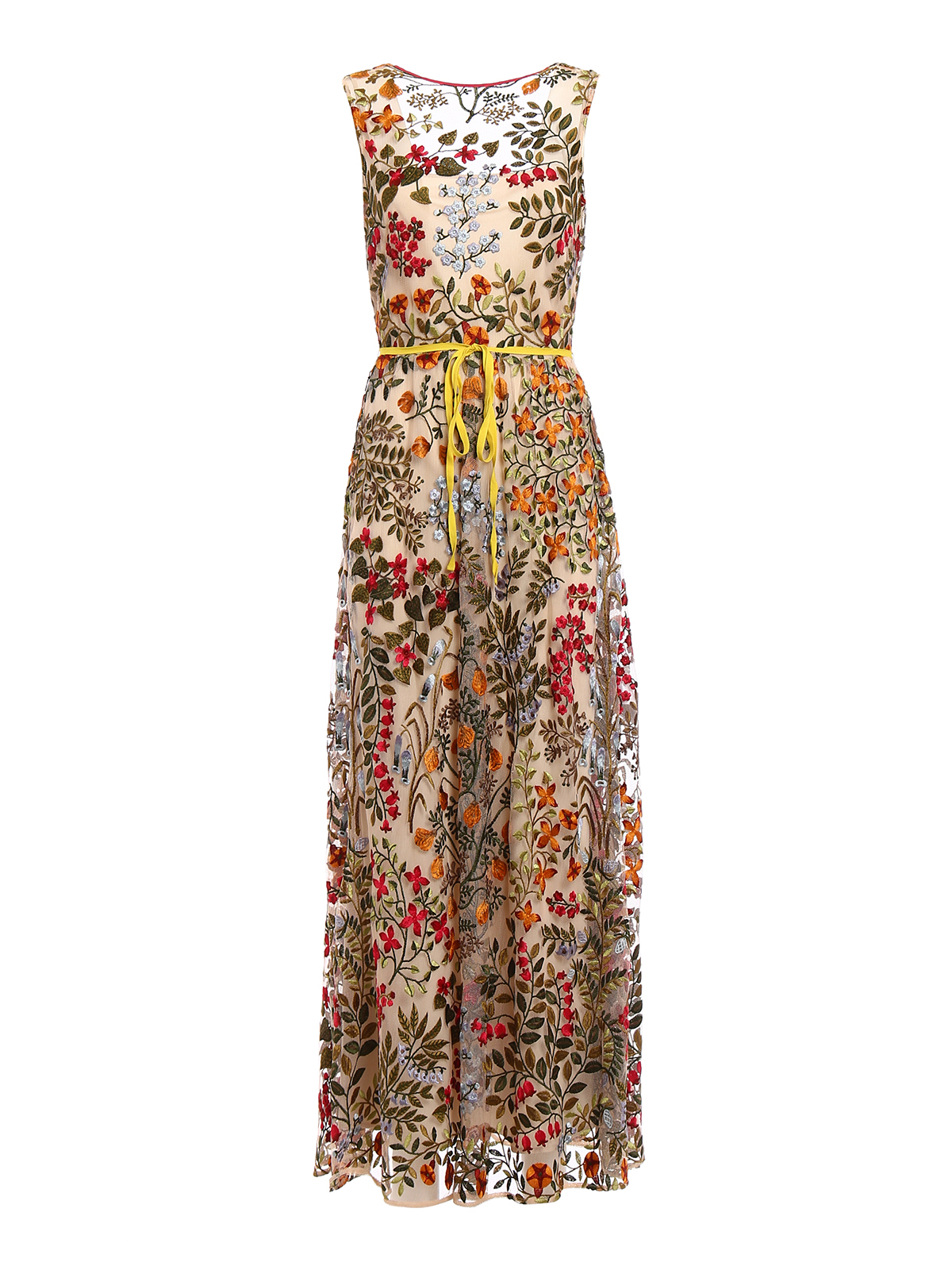 fitted lace wedding dress Arabella Embroidered Tulle Maxi Dress | Navy + Gold main image 1