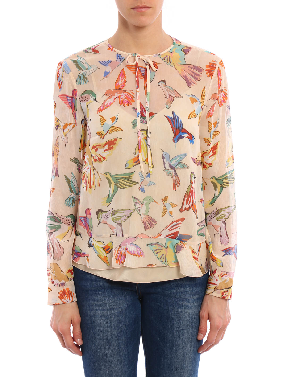 hummingbird print blouse