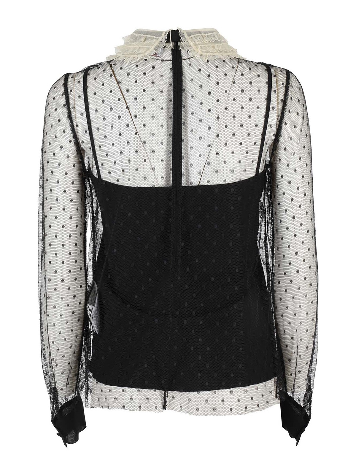 Valentino Red Tulle blouse with lace and organza details