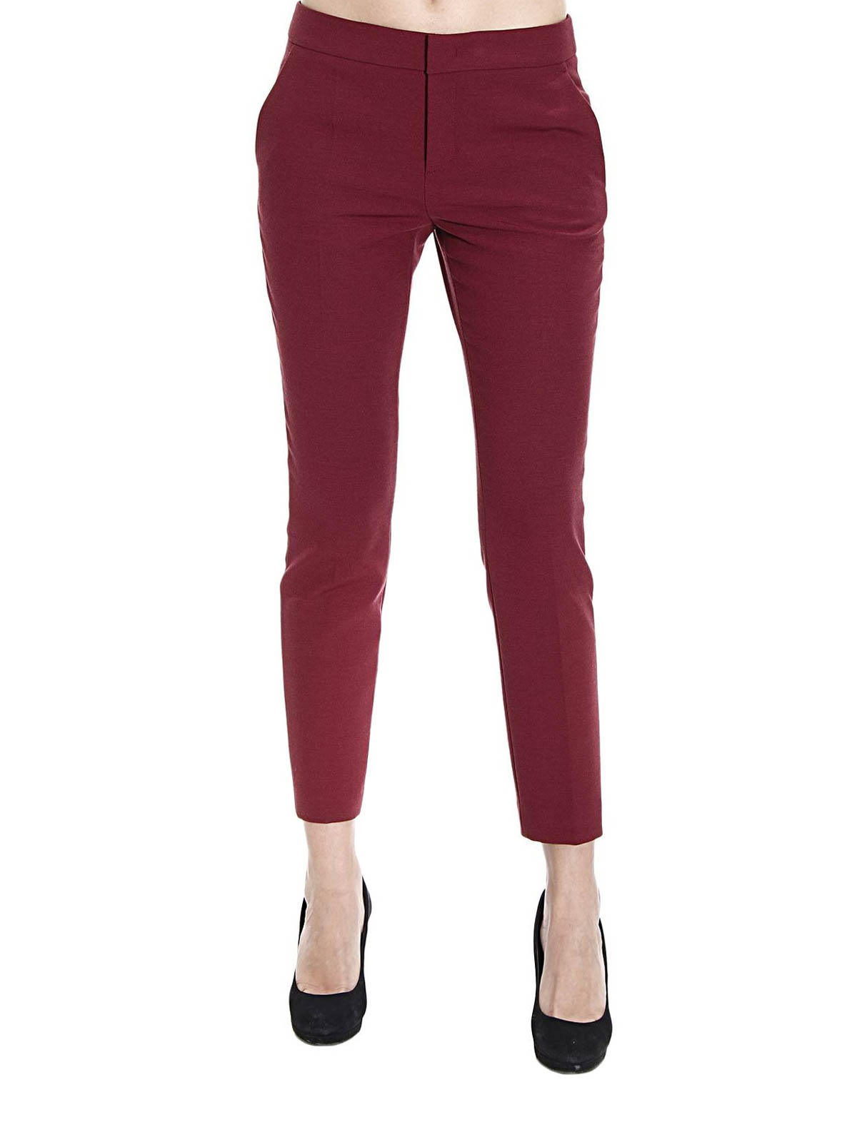 Buy Ishin Women Red Straight Fit Solid Cigarette Trousers - Trousers for  Women 6980002 | Myntra