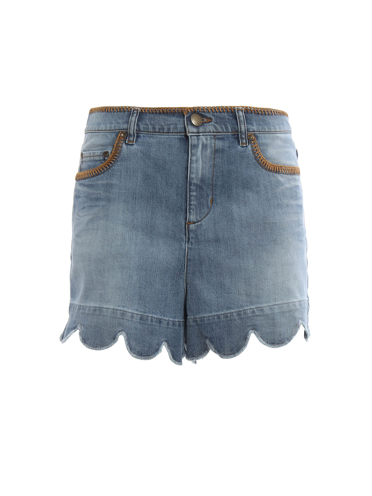 Trousers Shorts Valentino Red - Scalloped bottom denim shorts