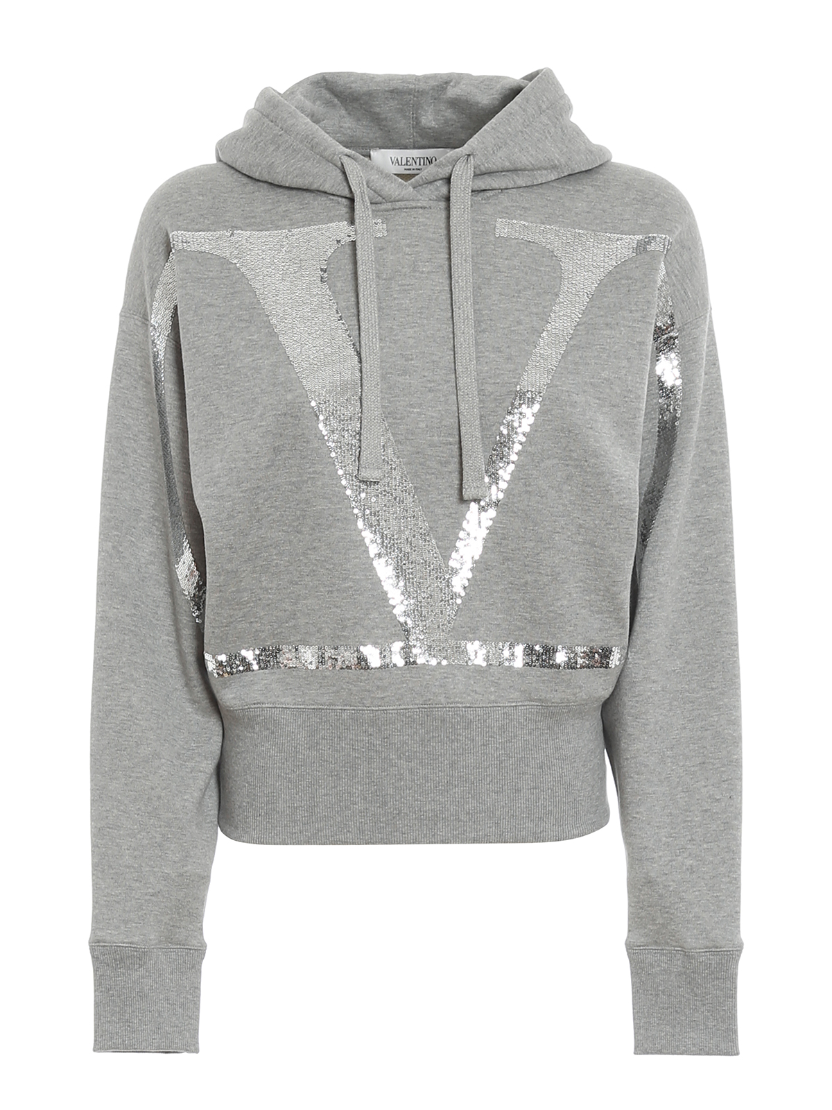 Shop Valentino Vlogo Sequin Hoodie In Grey