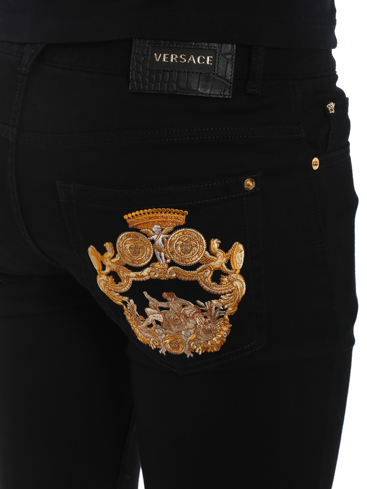 Straight jeans Versace Baroque embroidery black jeans A80305A226382A813