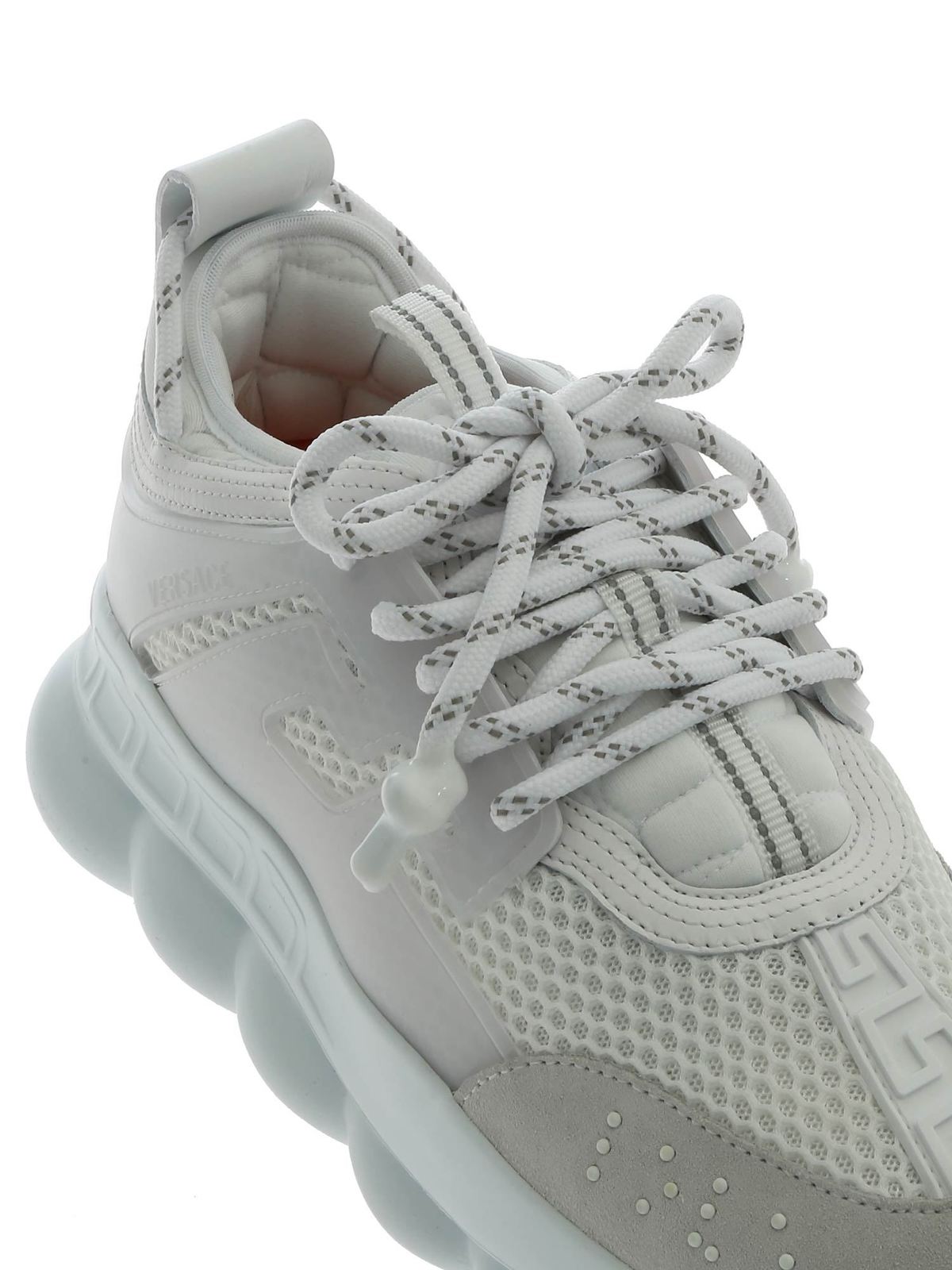VERSACE: Chain Reaction sneakers in leather and mesh - White