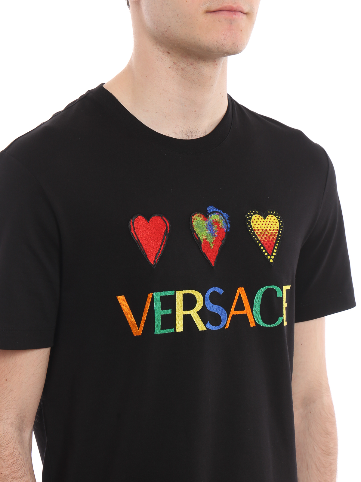 Lav Henfald i det mindste T-shirts Versace - Love Versace embroidery black T-shirt - A83585A224589A008