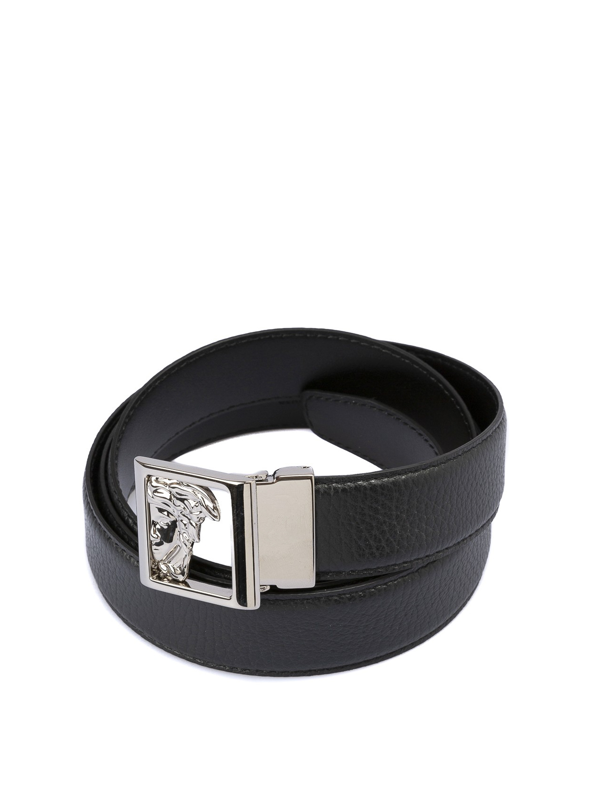 Belts Versace Collection - Medusa Head black hammered leather belt -  V910229VM00430V000