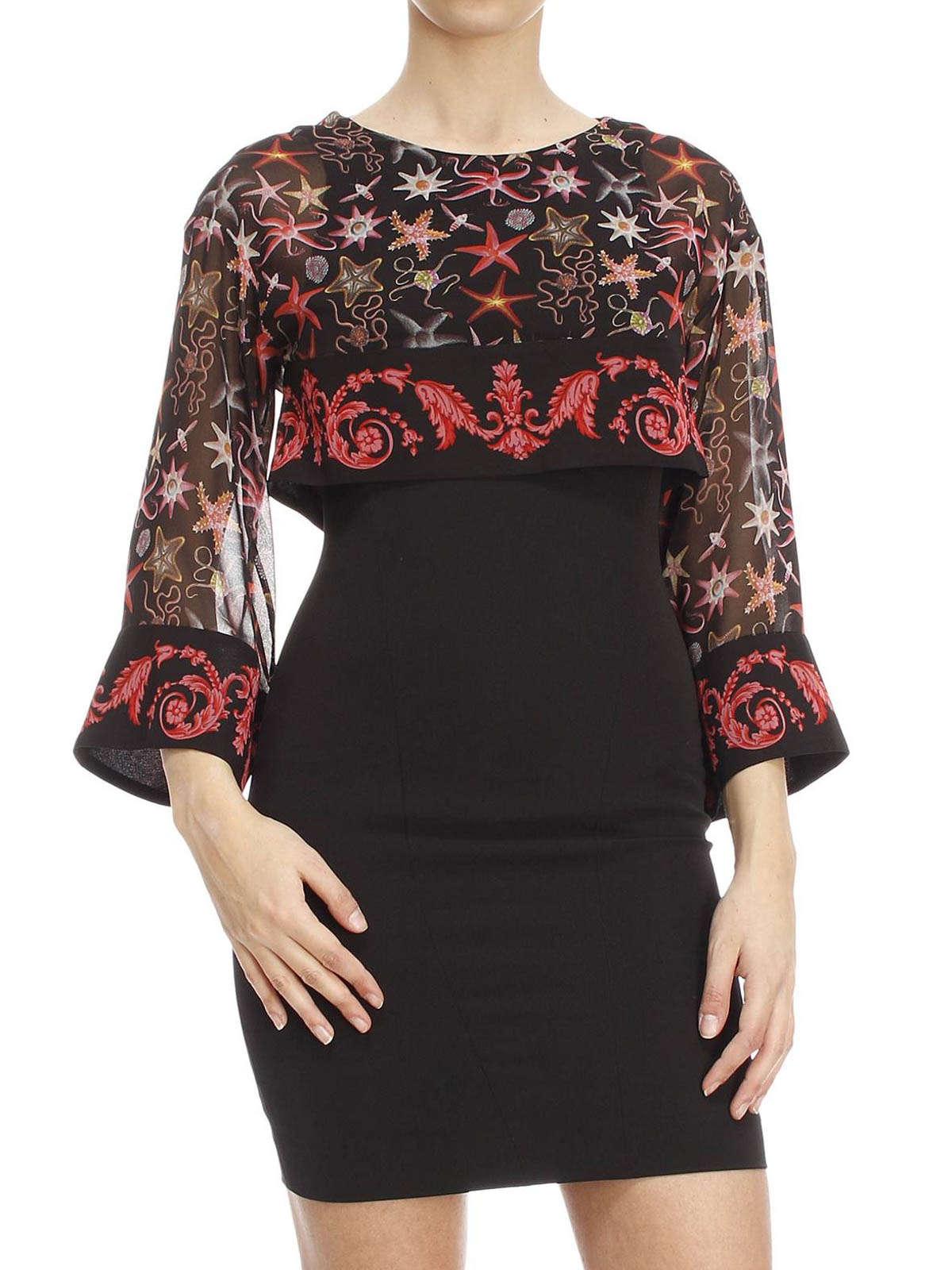 Versace Collection Seascape print layered sheath dress|G34213602745G9121