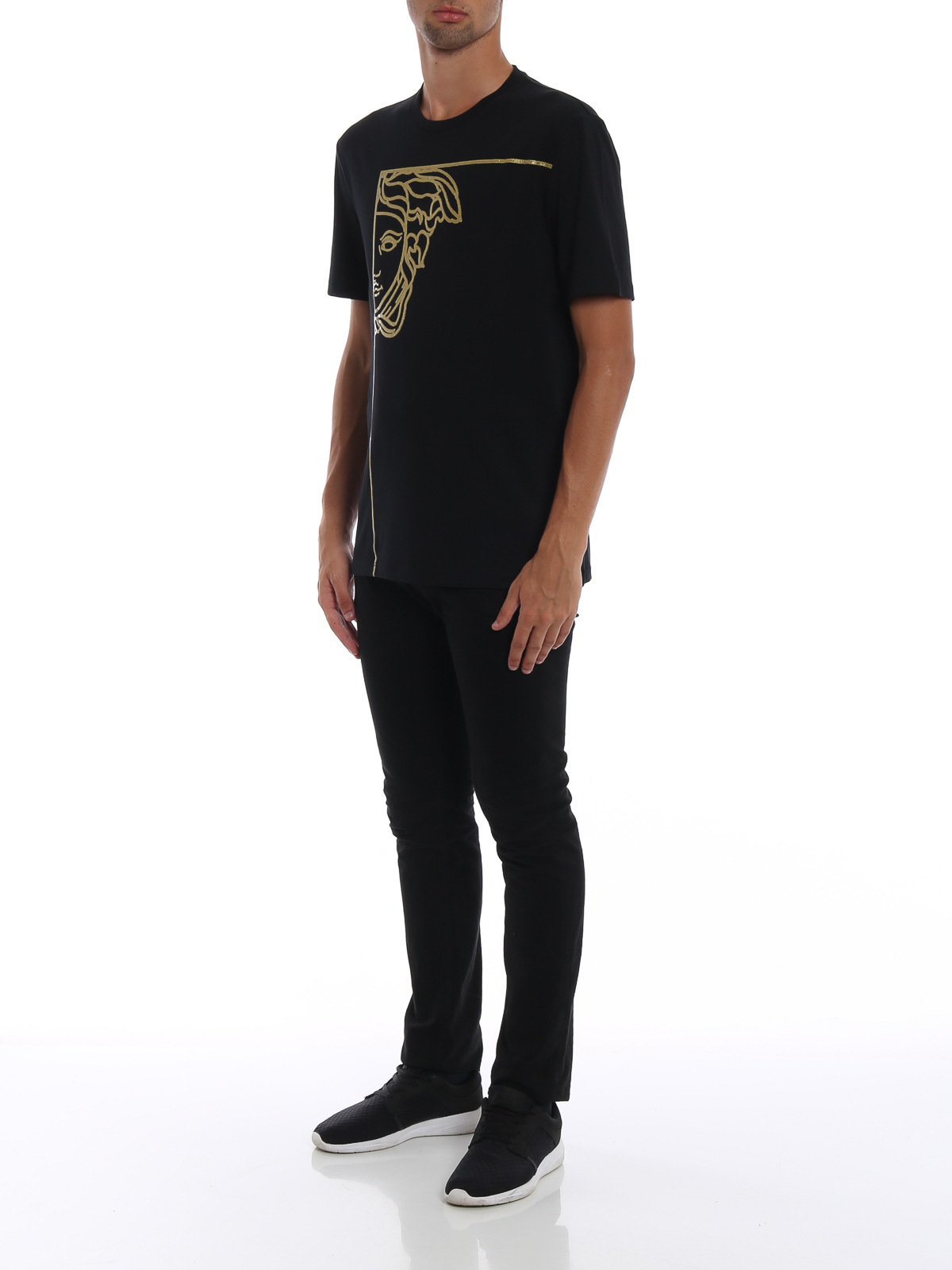 Versace Collection Gold glitter Medusa black cotton T-shirt 