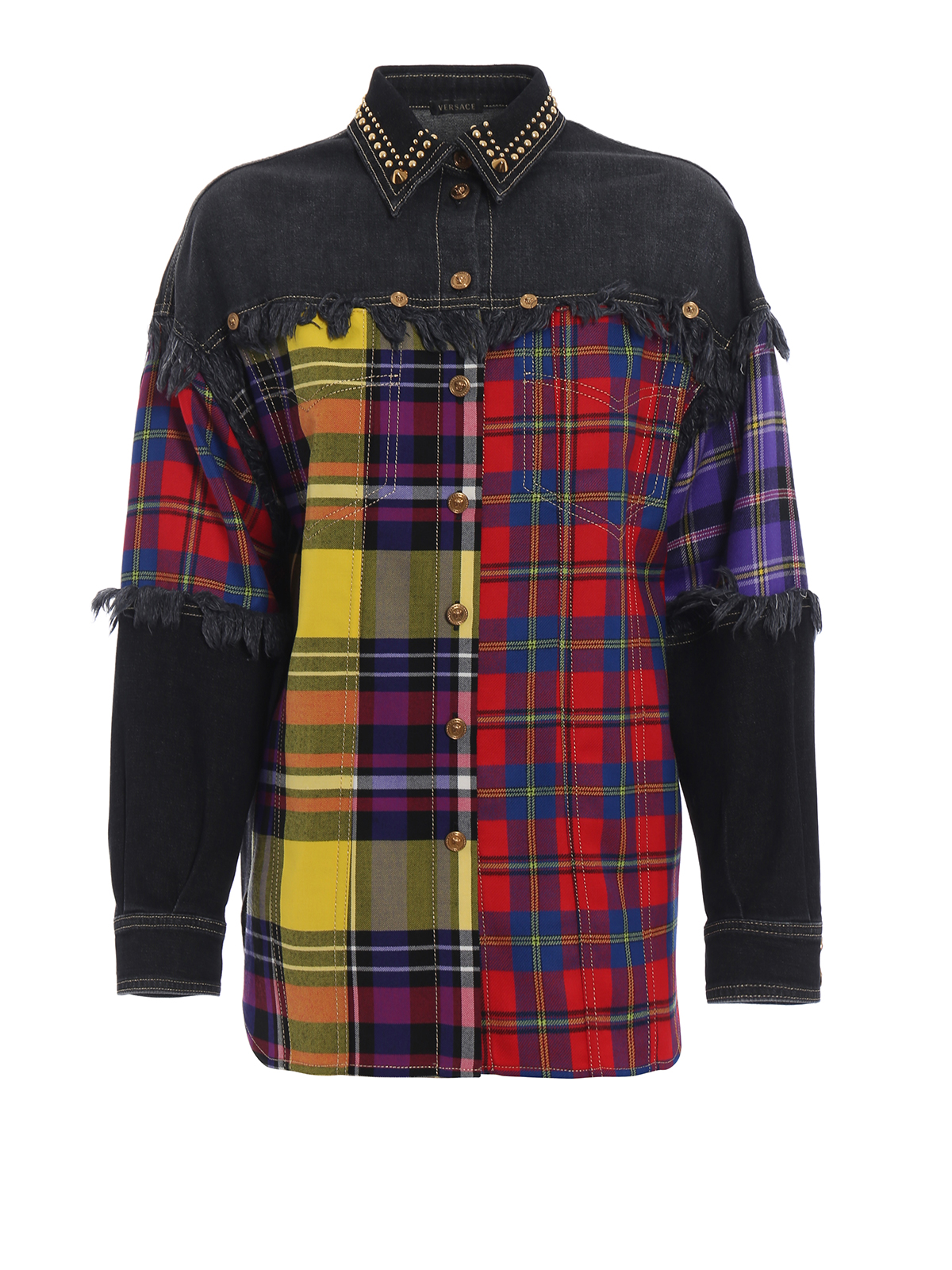 Denim jacket Versace - Patchwork design denim and wool jacket