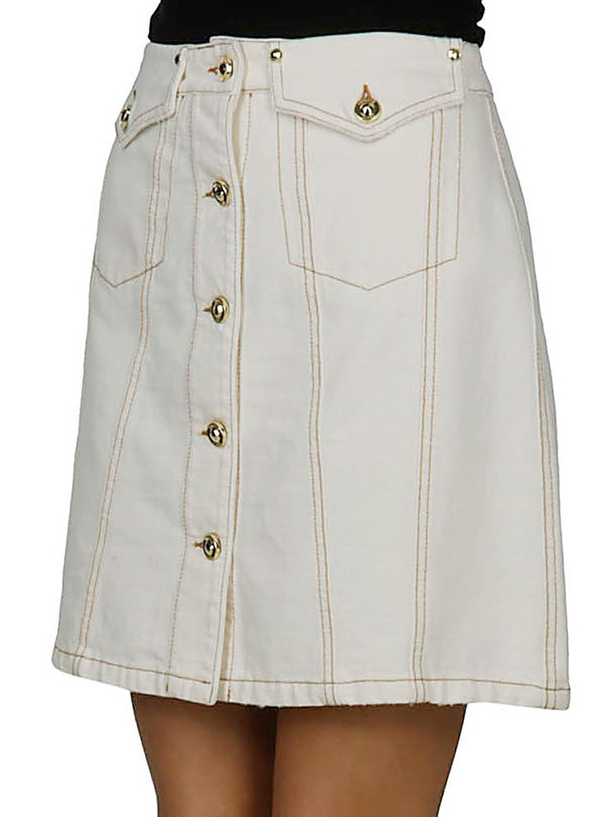 スカート VERSACE JEANS COUTURE Woman Skirt White White Printed Denim Miniskirt by Versace Jeans Couture on Sale