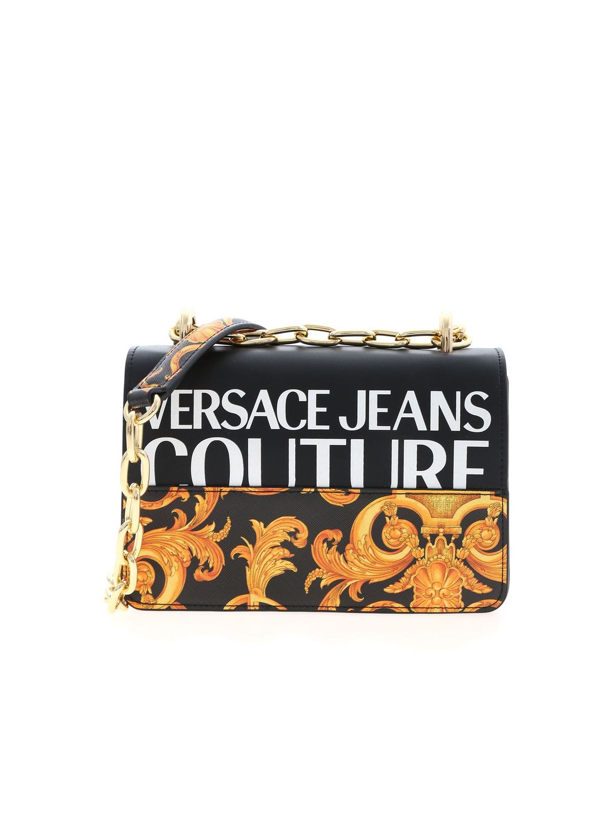Versace Black Grainy Calf Leather Logo Crossbody Shoulder Bag
