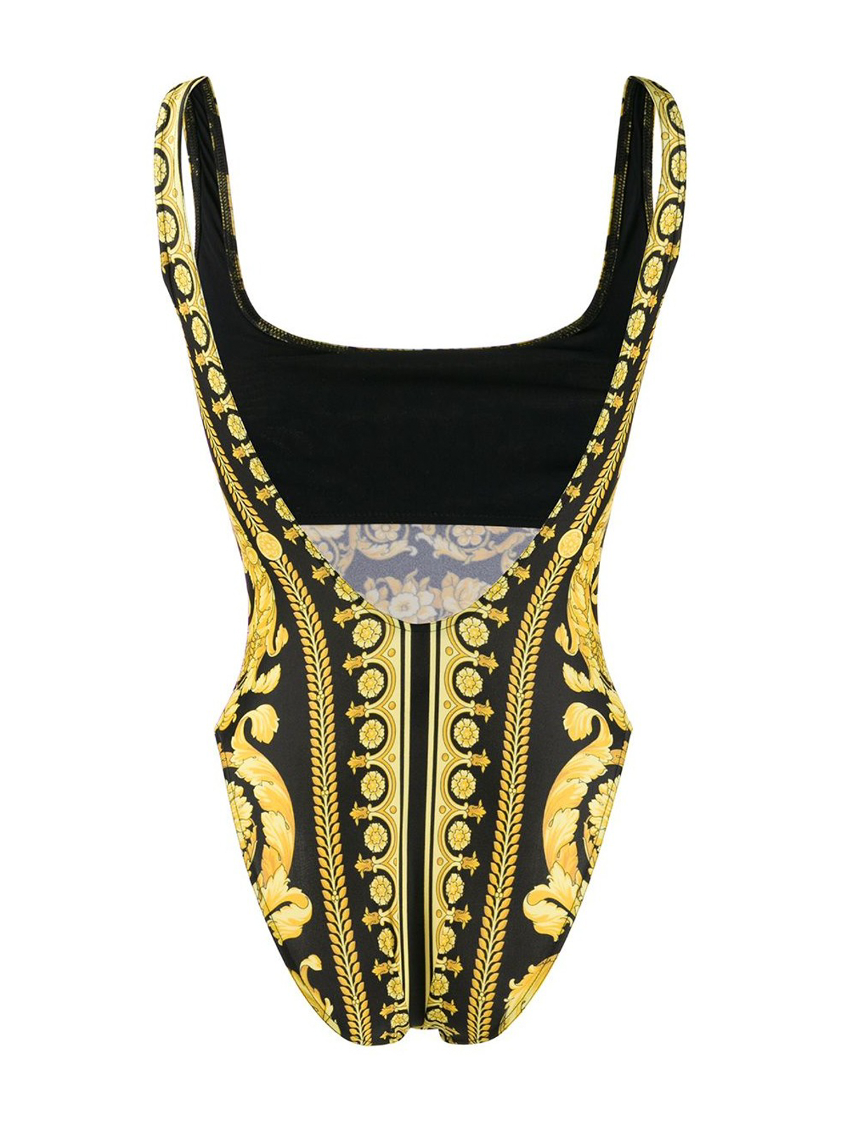 Shop Versace Baroque Printed Swimsuit In Dorado