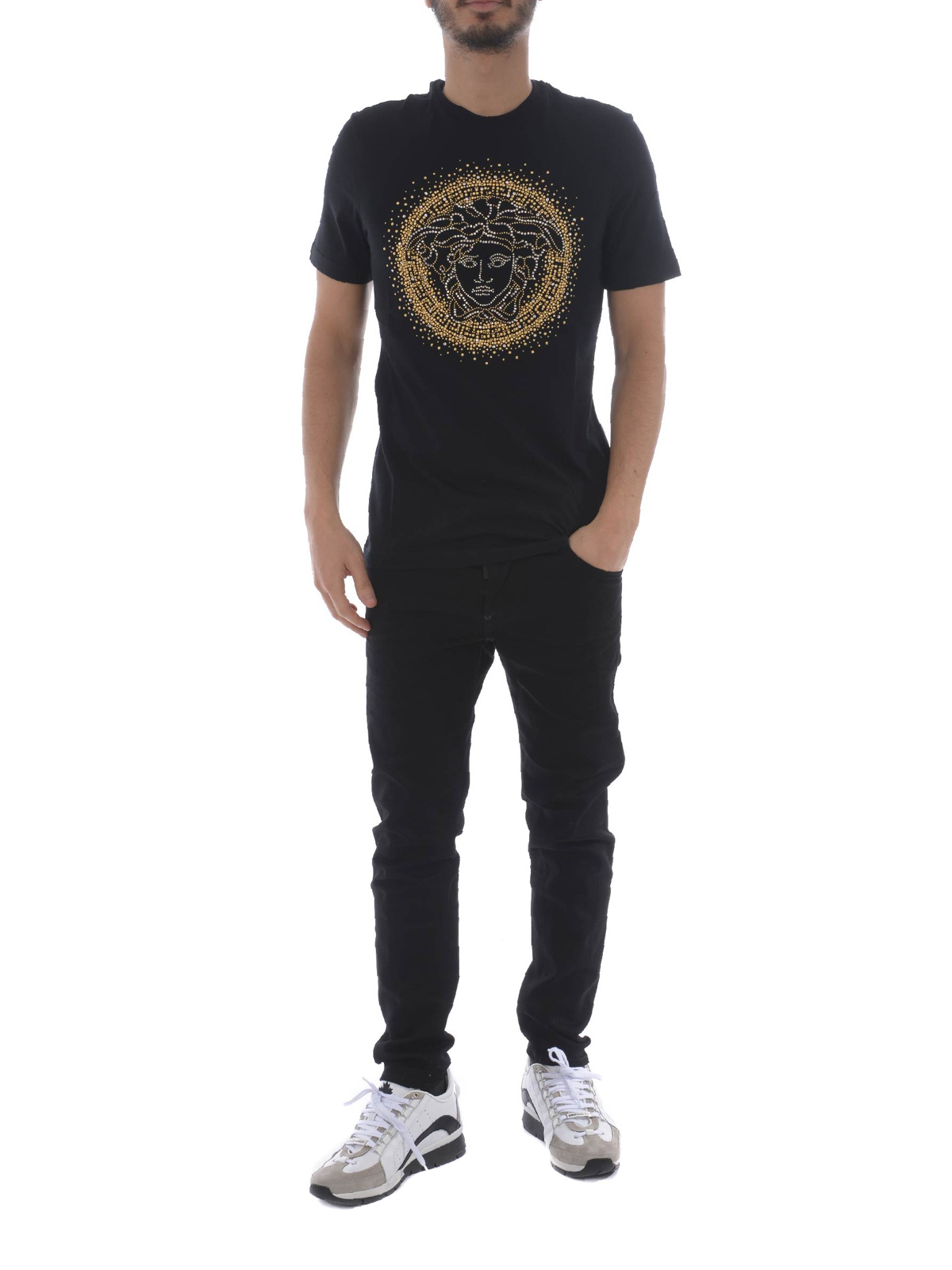 Versace Crystals and studs logo T-shirt - Black