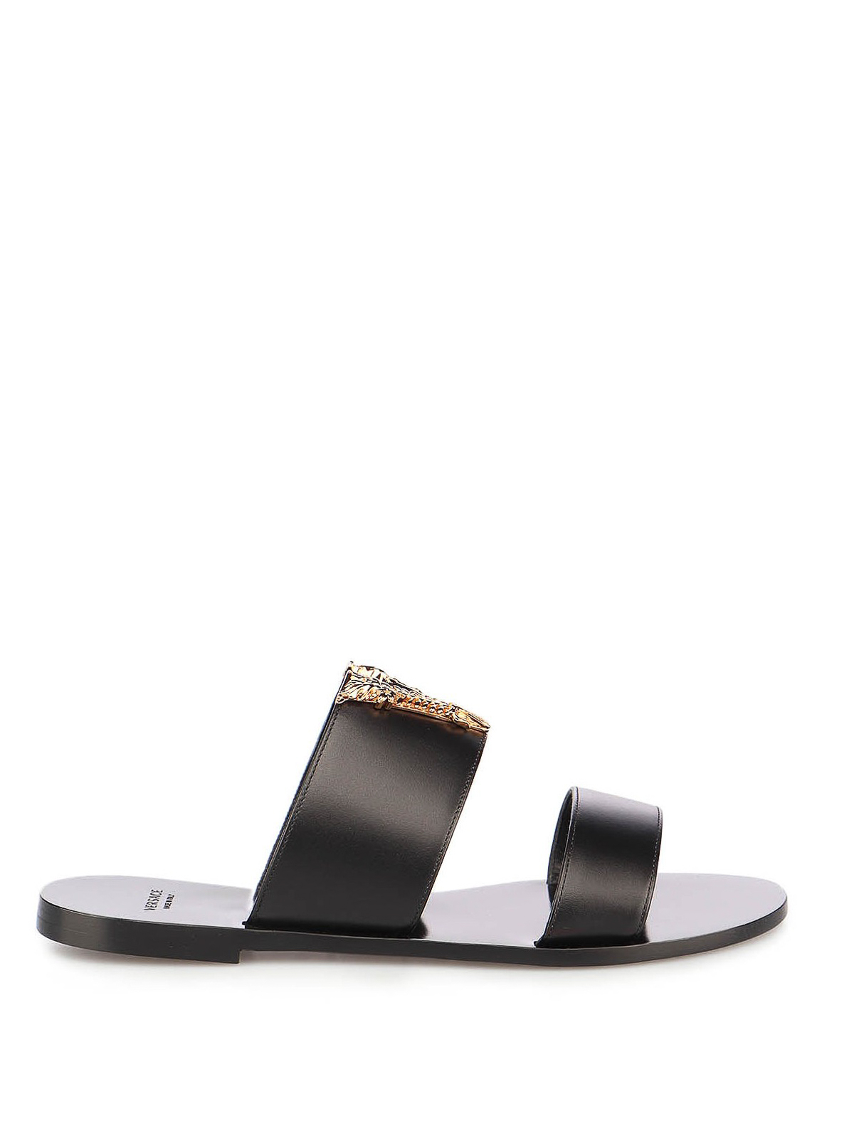 Versace★素敵！Virtus Leather Black Sandals Shoes NIB $990 Versace Virtus Leather Black Sandals Shoes 10 US