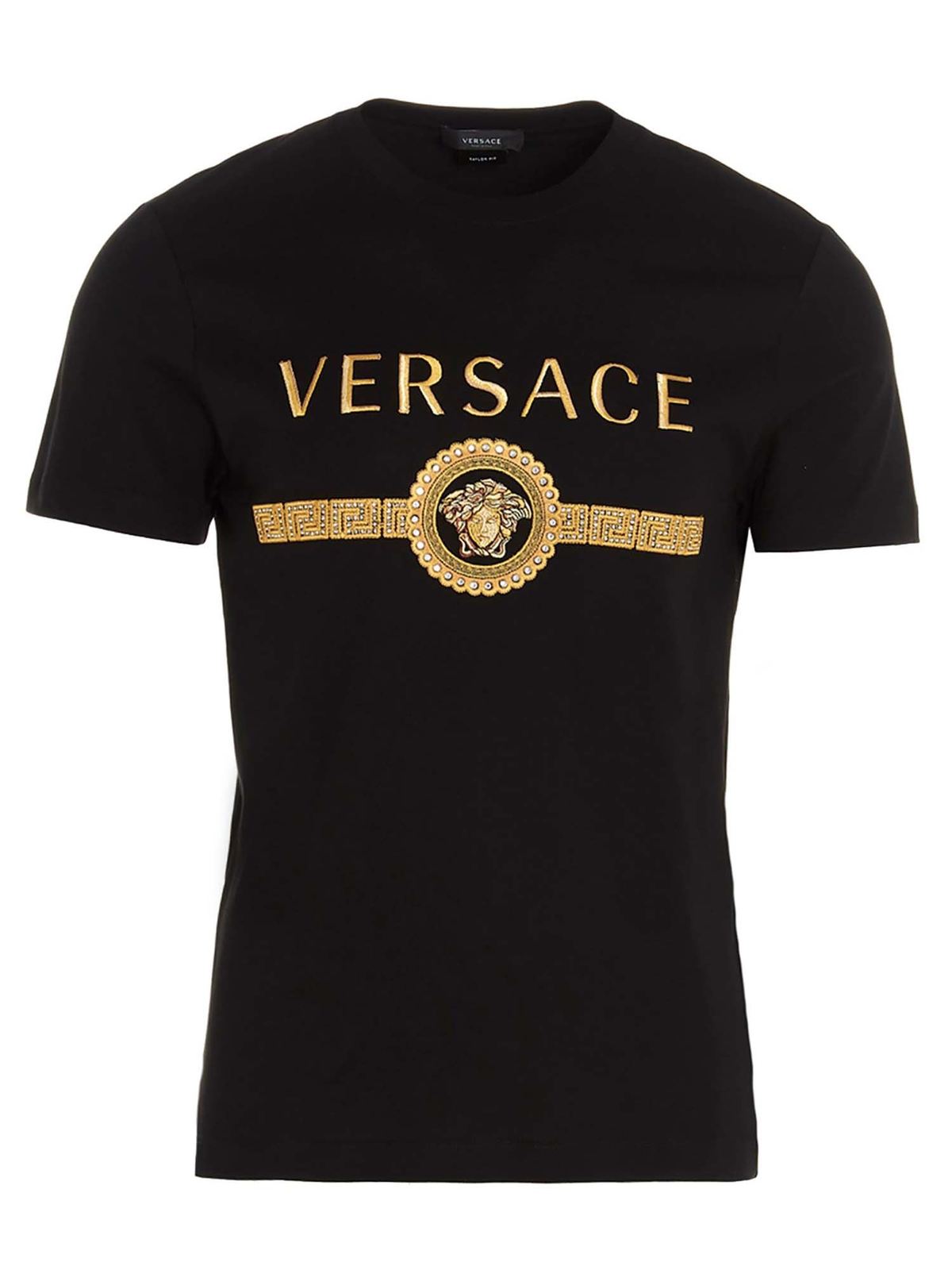 Versace Embroidered Medusa logo T-shirt in black A87372A228806A1008