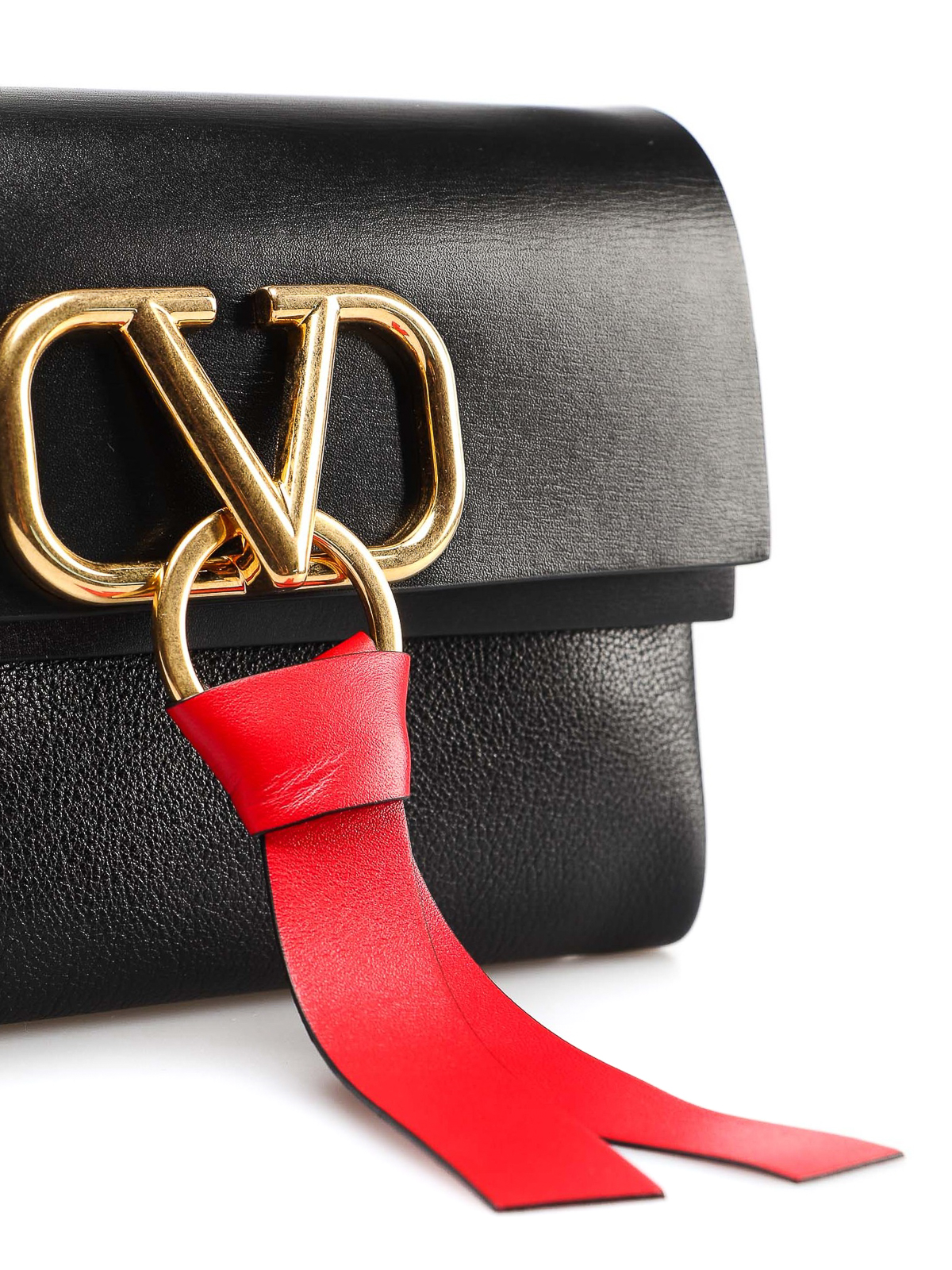 Valentino Garavani - VRing Black & Red Leather Small Crossbody Bag