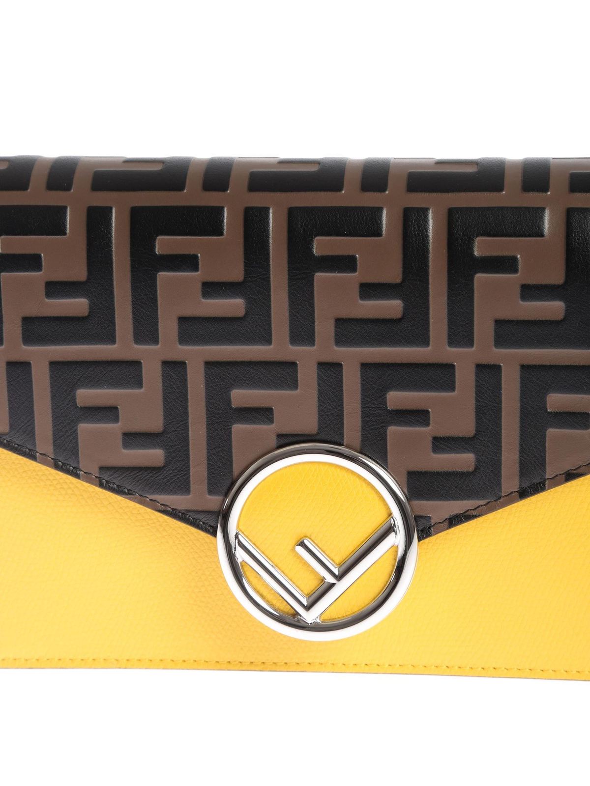 Fendi Wallet On Chain Bag In Yellow With Brown Ff