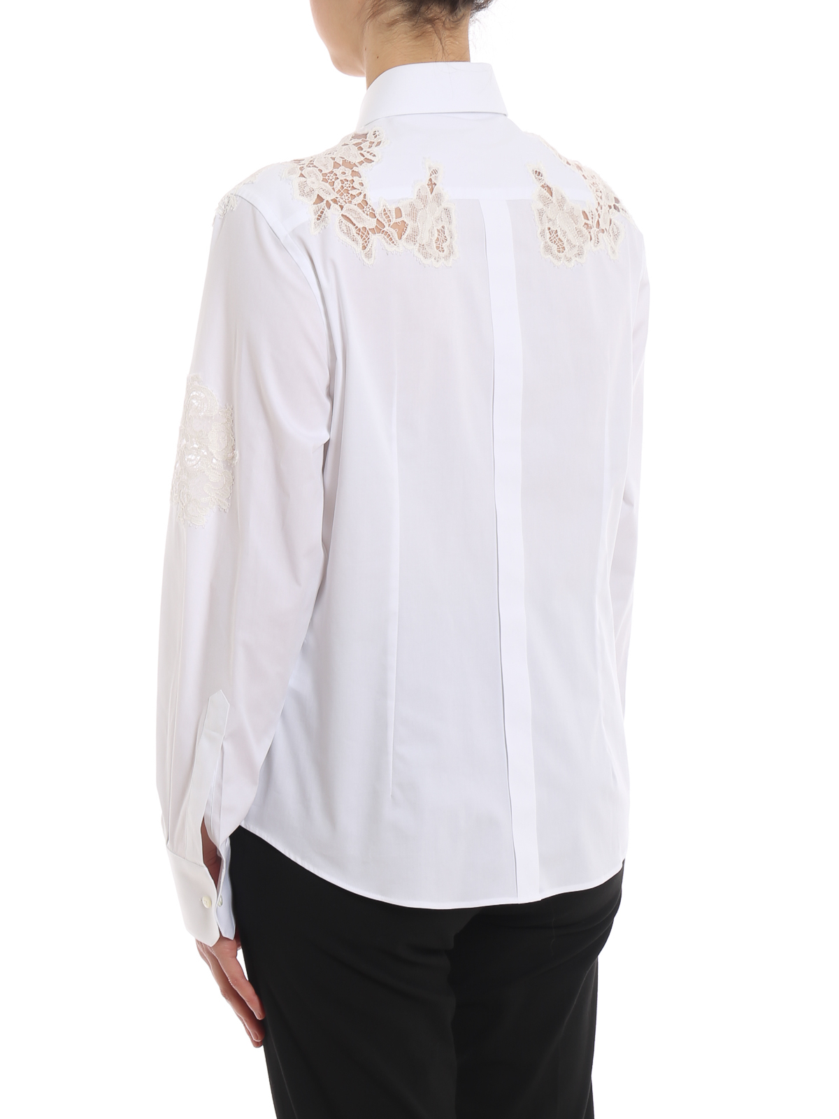 Dolce & Gabbana White Cotton And Lace Shirt In Brown
