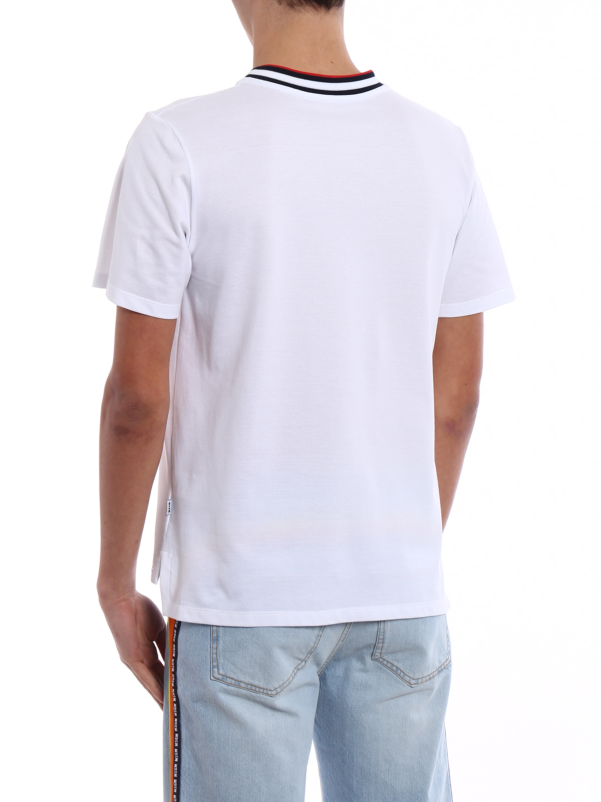 M.S.G.M. White T-shirt with ribbed collar - Men