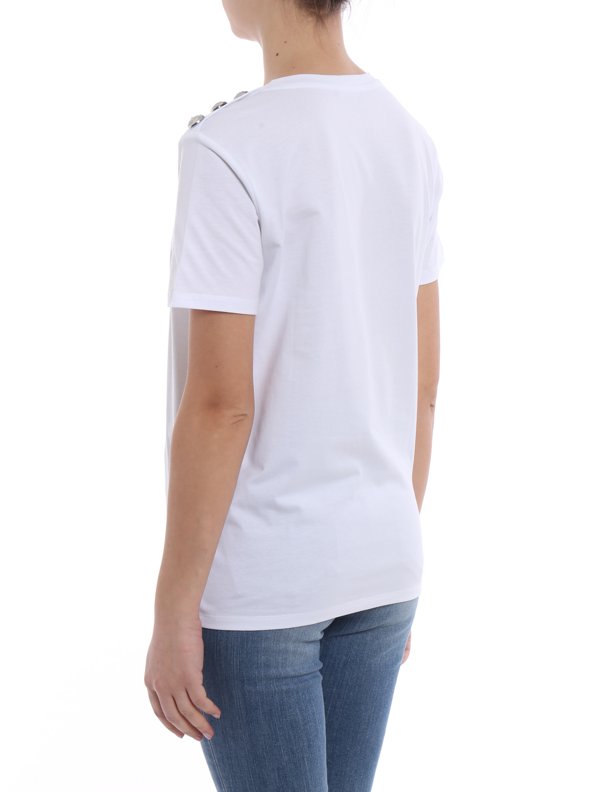 Balmain White T-shirt with silver buttons - White