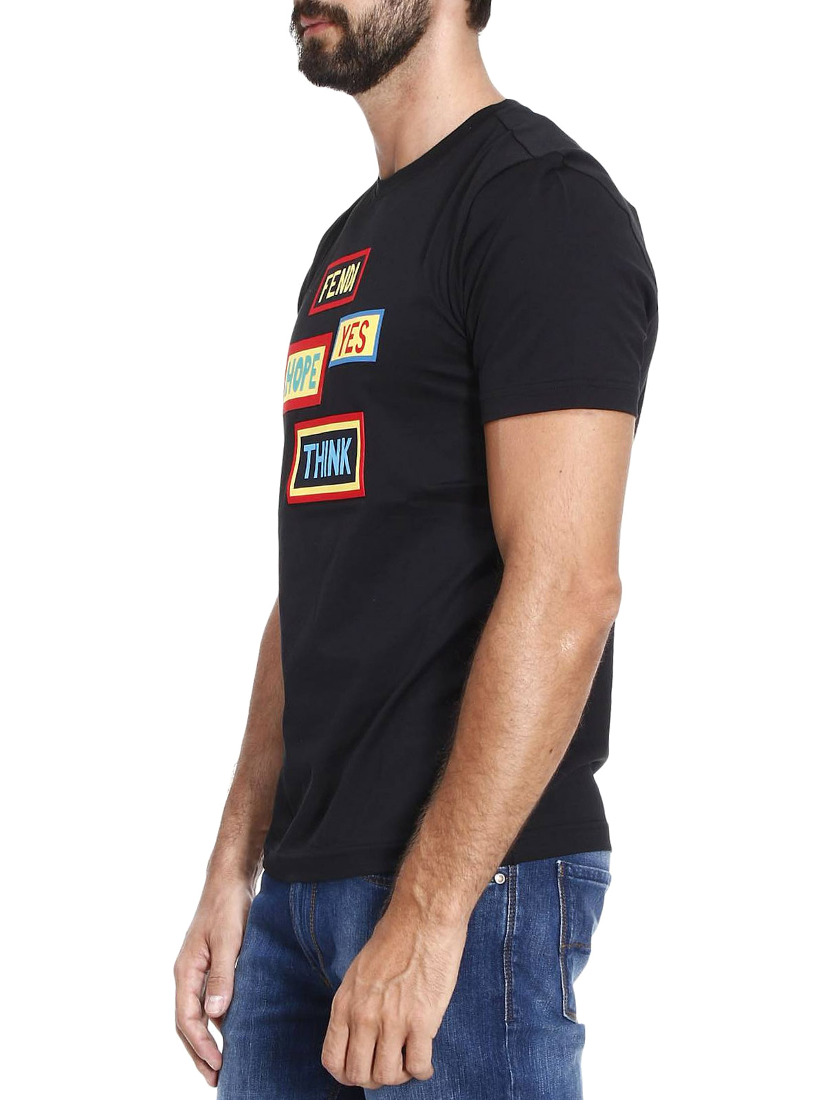 Fendi Words rubber patches cotton T-shirt - Black|FAE519A0DPF0GME