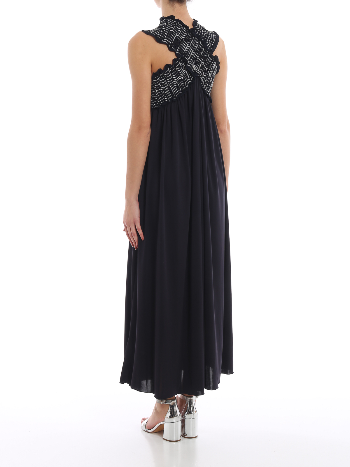 Maxi dresses Dondup Wrap embroidered top navy blue maxi dress A917JF0184DXXX897