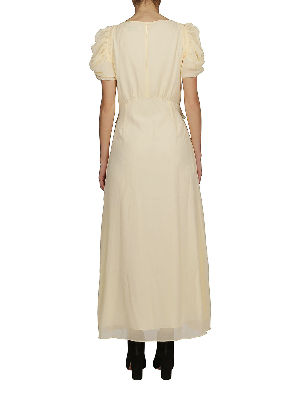 Self Portrait Yellow pleated chiffon long dress - Women