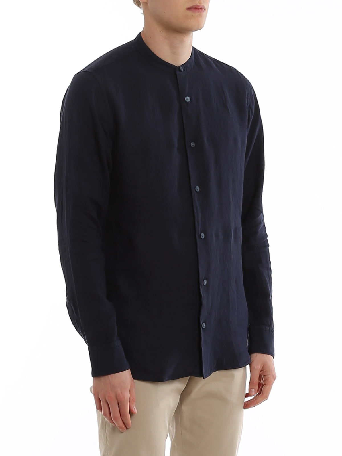 Z Zegna Mandarin collar linen shirt - Blue - Men | VU230ZCSG1B08