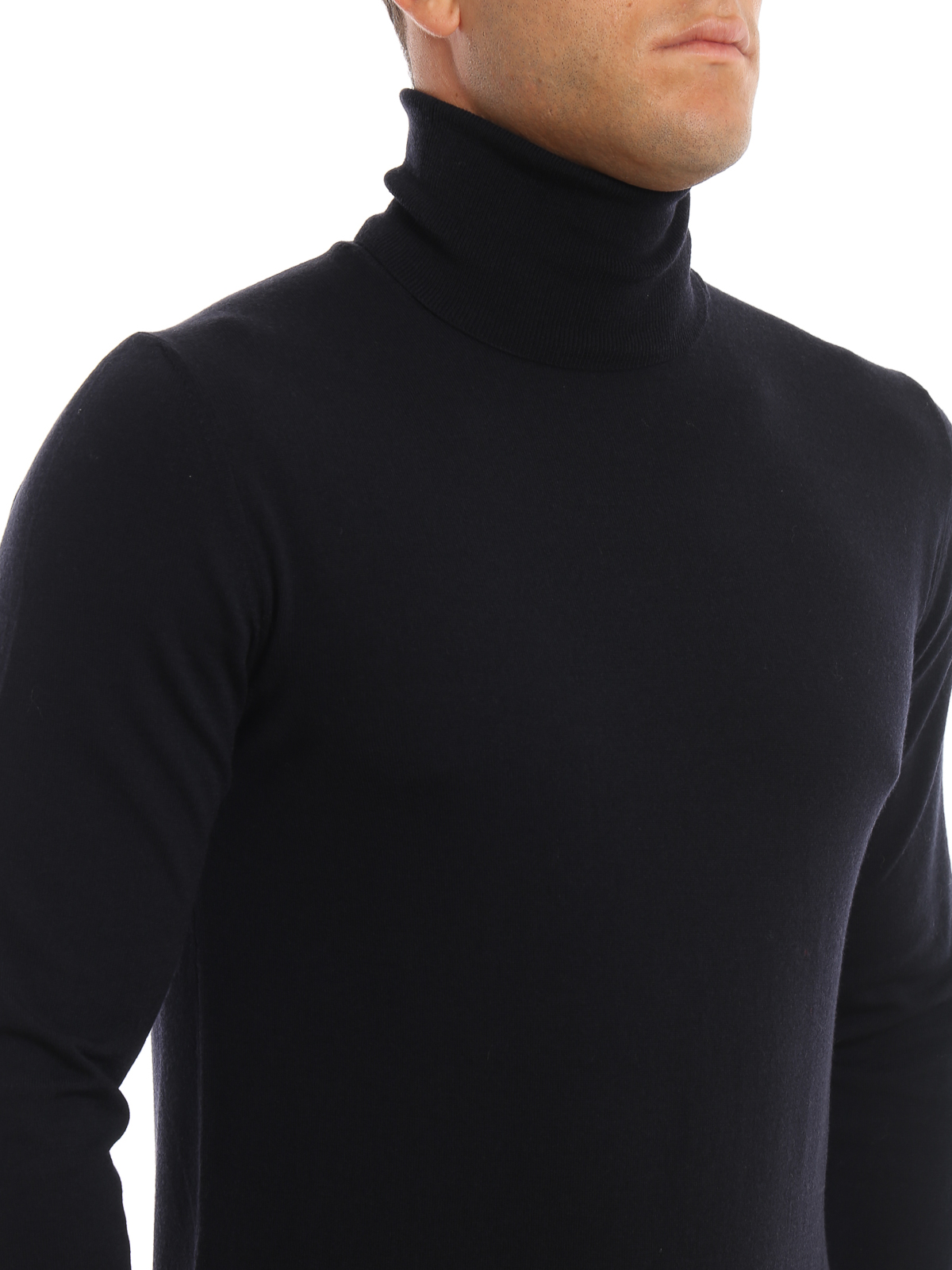 Shop Zanone Deep Blue Wool Turtleneck Sweater In Azul Oscuro