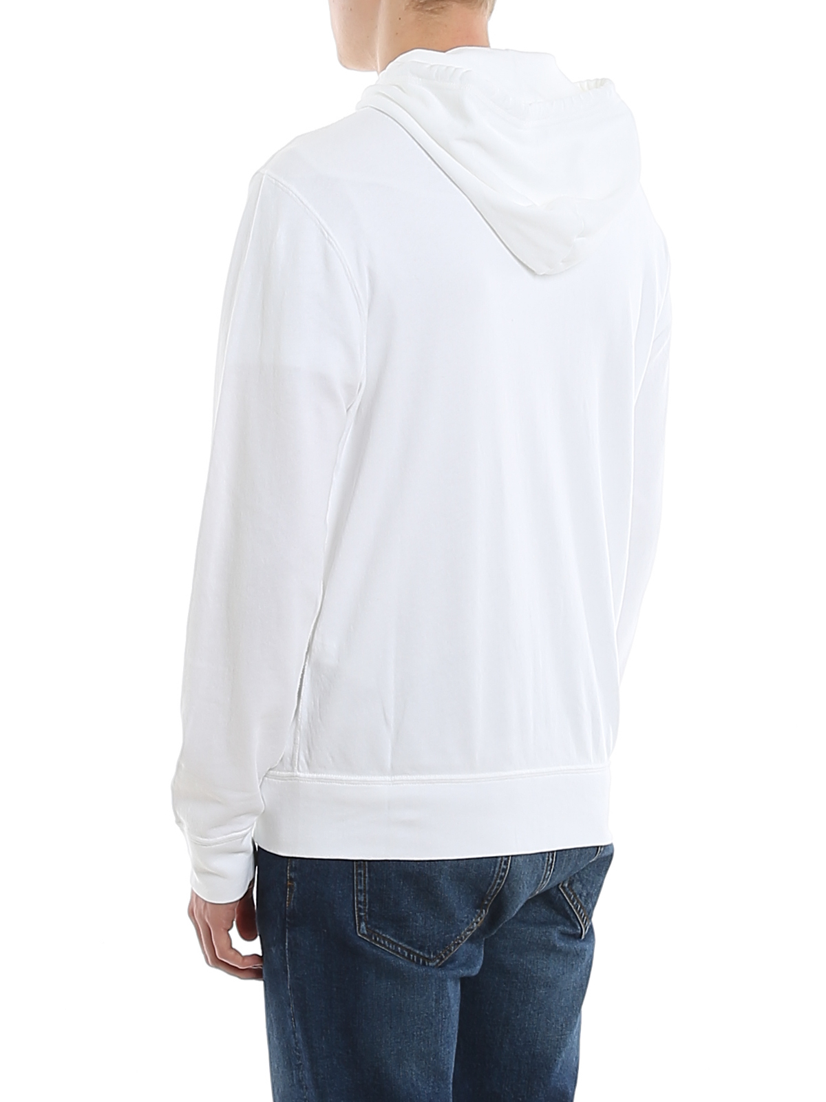 Shop Polo Ralph Lauren Zip Cotton Hoodie In White
